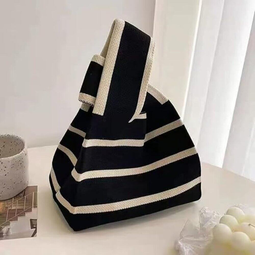 Striped two tone Knit Knot Bag Mini Canvas Spring & Summer Tote Bag